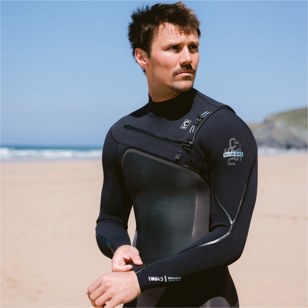 2026 C-Skins Mens Nuwave Wired 4/3mm Chest Zip Wetsuit CWI43MC - Meteor / Black / Blue